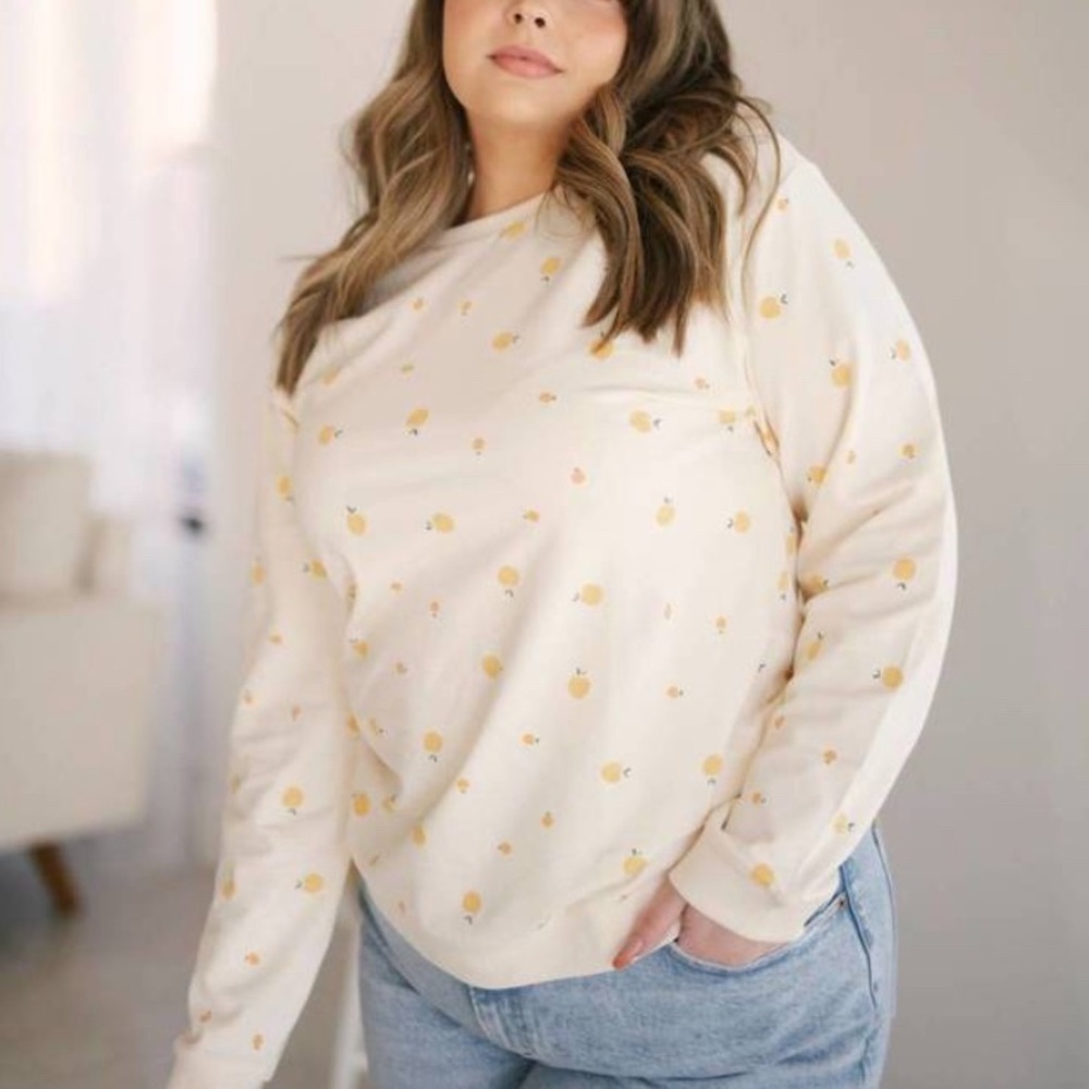 Polished Prints Peachy Keen Organic Cotton Crewneck‎ Sweatshirt Cute Cottage XXL